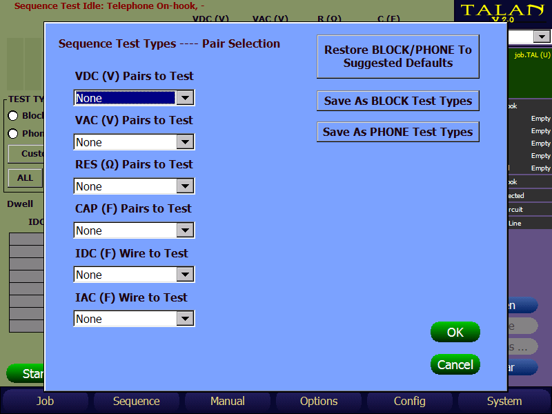 TALAN Telephone and Line Analyzer Selectability Options